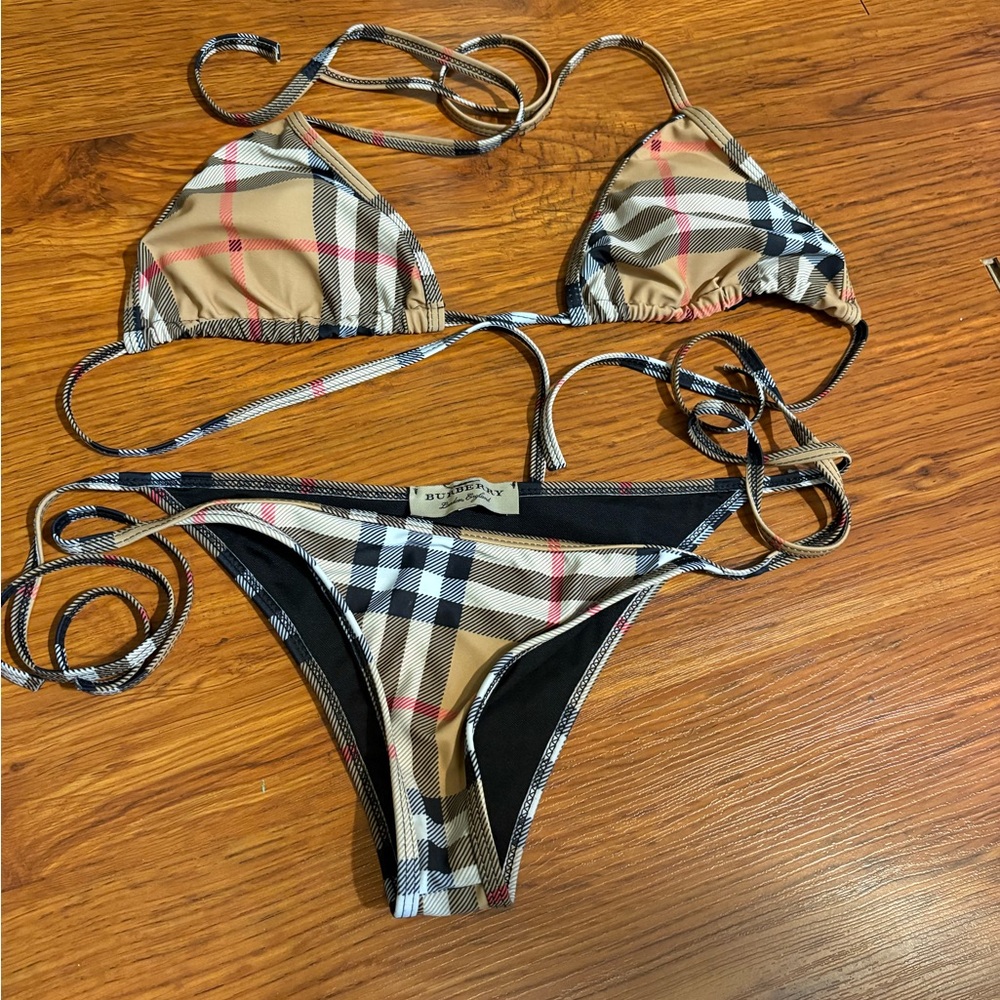 Burberry Black and Beige Checkered Bikini